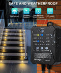 Smooth Dimmable LED Deck Lights With Timer And Photocell Sensor, 20 Pack Recessed Light Kits shown on outdoor steps in rain