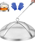 Fire Pit Spark Screen For 19.5 Inch Bonfire, Stainless Steel Shield With Removal Handle, Gloves, Guide Rod, Mesh Lid