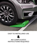 Side view of green Heavy Duty Tire Skates For Tow Trucks Set Of 4 Each Skate Handles Up To 4,000 Lb Load under car tire
