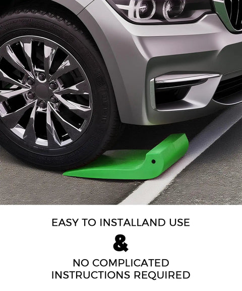 Side view of green Heavy Duty Tire Skates For Tow Trucks Set Of 4 Each Skate Handles Up To 4,000 Lb Load under car tire