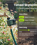 Programmable Garden Hose Sprinkler Timer with Two Outlet Controller and Large Dial installed on outdoor faucet.