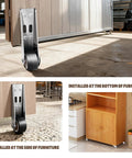Low Profile Silent Rubber Casters Set For Sagging Door Repair And Furniture, 500 Lbs Capacity shown installed on doors and furniture