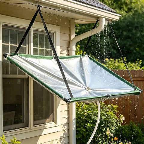 Garden Rain Collector Kit For Eco Friendly Water Harvesting With Hose And Filter System Tool Free Assembly under eave