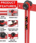 Features of No Fuss Heavy Duty 29 Inch Woodworking T Square With Adjustable 15 To 165 Degree Angle, solid aluminum layout tool.