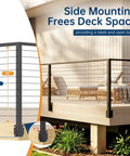 Rock Solid Black Stainless Steel Outer Corner Cable Railing Post For 36 Inch Exterior Deck Systems T304, showing side mount and height.