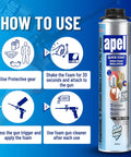 Image showing instructions for using Spray Foam Insulation Kit With 12 Cans, Self Expanding Polyurethane Foam For Heat And Acoustic Insulation.