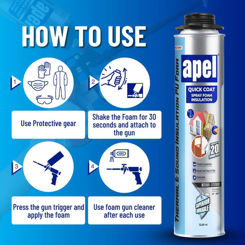 Image showing instructions for using Spray Foam Insulation Kit With 12 Cans, Self Expanding Polyurethane Foam For Heat And Acoustic Insulation.