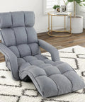 Foldable Floor Lazy Cozy Sofa Indoor Chaise Lounge With 6 Adjustable Backrest Positions And 8 Footrest Levels Folding Chair Bed With Adjustable Armrests And Rest For Living Room Or Bedroom Grey
