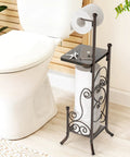 English Style Toilet Paper Stand With Shelf In Bronze Finish Free Standing No Tools Needed Holds Up To 4 Rolls Standard Double Mega
