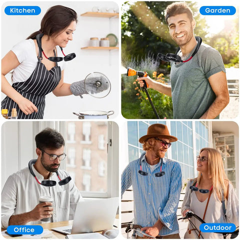 Portable Neck Fan Hands Free Wearable Neckband USB Rechargeable Dual Head Fan With 360 Degree Rotation 3 Speeds Foldable