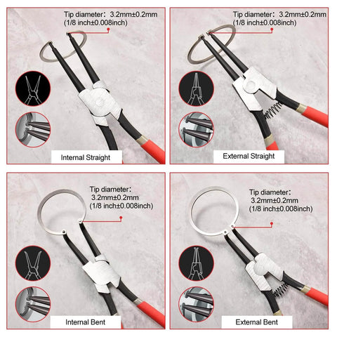 Heavy Duty 13 Inch Snap Ring Pliers External Circlip Pliers With Straight Jaw and Bent Tips, PVC Handle, for Retaining Rings
