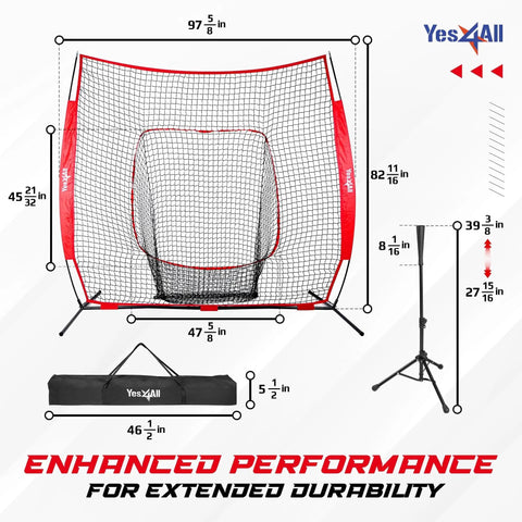 7x7 Foot Baseball Net With Batting Tee For Backyard Hitting And Pitching Practice, Durable Softball Backstop Net dimensions