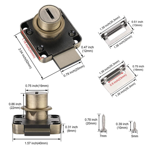 Top Shelf Cabinet Locks With Keys For Desk Drawers And Office Furniture Dead Simple Install Latch, measurements and components diagram.