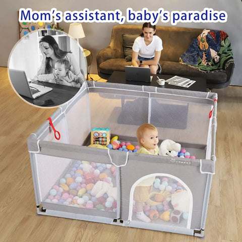 Kid Friendly Adjustable Baby Playpen With Gates, Safe And Sturdy Baby Playard Featuring Breathable Mesh, Indoor Toddler Center