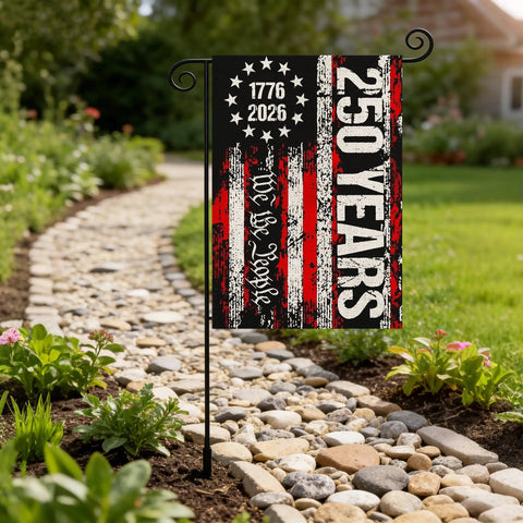 Double Sided 250th Anniversary USA Garden Flag We The People 1776 2026 Patriotic 12x18 Inch Waterproof Outdoor Yard Sign For Fourth Of July All American Home Decor displayed in garden