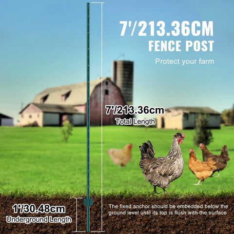 Beefy 7 Feet U Channel Fence Post Set 10 Pack With 50 Zip Ties And 20 Clips For Garden Yard Farm And Outdoor Wire Fencing