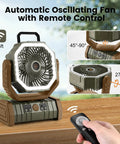 30000mAh Camping Fan With LED Lantern, Rechargeable Oscillating Tent Fan With Remote, showcasing rotation angles