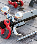Tri Ball Trailer Hitch Mount With Hook And Pin And Rotatable Tow Shackle For 2 Inch Receiver Fits 1-7/8 Inch 2 Inch 2-5/16 Inch Hitch Balls Heavy Duty Powder Coat Finish Includes D Ring Shackle 5000 6000 10000 12000 Lbs on wooden surface