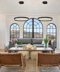 Slick Modern LED Chandelier With Remote Control, 60W Black Ring Ceiling Light in living room, dimmable 3000K-6000K above seating area