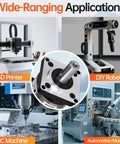 Beefy 20 To 1 Planetary Gearbox For Nema 23 Stepper Motor visible alongside CNC, 3D printers, DIY robots, and automation machines.