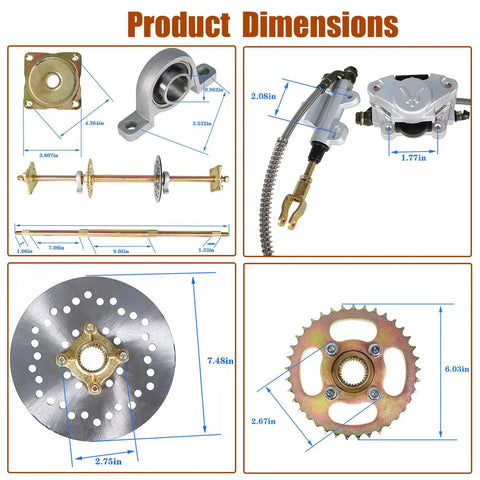Product dimensions of 32 Inch Go Kart Rear Axle Kit With Shaft Hub And Brake Master Cylinder Replacement For Go Kart ATV Quad Drift Trikes.
