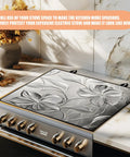Anti Slip Electric Stove Top Cover 28 By 20 Inches Heat Resistant Glass Stove Top Protector Foldable Flower Pattern Silver Finish