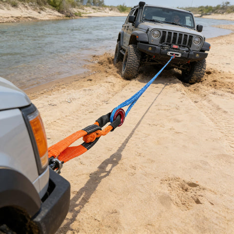 SUV using UHMWPE Soft Shackle Two Pack With Space Aluminum Recovery Ring For SUV ATV UTV Truck And Jeep Off Road Recovery Gear Three Eighths By Twenty Two Inches Breaking Strength Up To Thirty Two Thousand Six Hundred Pounds