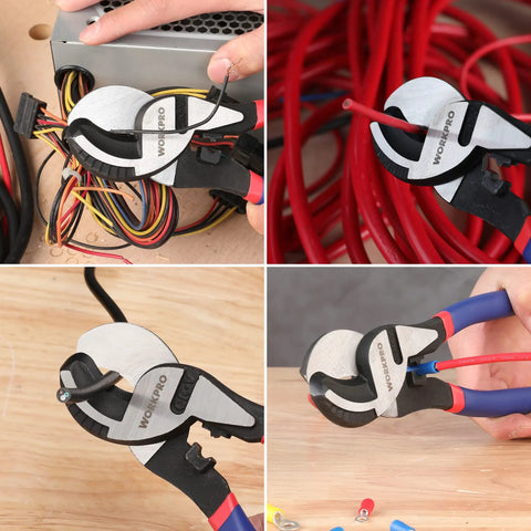Heavy Hitting High Leverage Cable Cutter Tough As Nails Chrome Vanadium Steel Wire Shear at work cutting electrical wires.