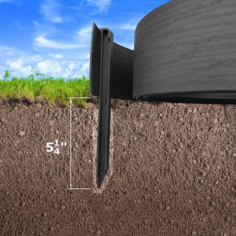 10 Ft Black Landscape Edging Coil Kit With 4 Inch High Terrace Board And Five 10 Inch Spikes For Easy Lawn Bordering in soil