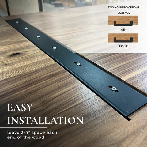 Heavy Duty Extra Wide 3 Inch C Channel Table Stiffeners Set Of 2 For Live Edge And Solid Wood Tables, 1/2 Inch Legs, Black Powder Coat