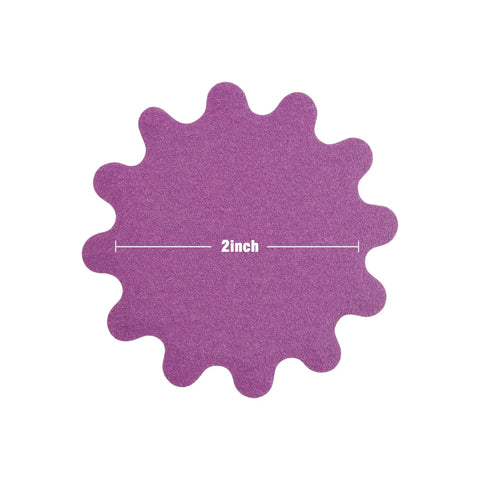 Heavy Duty Flex Edge Sanding Discs With Kickass 80 To 800 Grit Range, 2-inch purple disc for wood or metal projects, smooth finish.