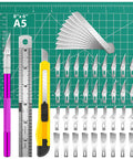 Exacto Knife Set With 2 Craft Knives And 40 Replacement Blades, Self Healing Cutting Mat, 6 Inch Ruler for precision crafting