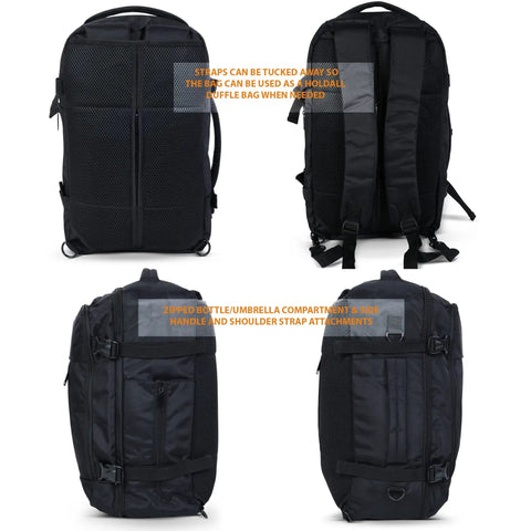 Underseat Go To Carry On Backpack Fits United Airlines 17x10x9 Inches 25L Max Capacity Black Travel Bag For Men And Women Durable Lightweight Luggage 