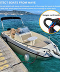 Badass Boat Bungee Dock Lines For Quick Mooring And Wave Blocking securing a boat with elastic ropes at the dock in clear water.