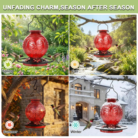 Outdoor Hummingbird Feeder 25 Oz With Perch And Five Flower Ports No Spill Nectar Feeder for all seasons garden setup.