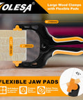 Heavy Duty 7 Inch Spring Clamps 4 Pack Large Wood Clamps with Deep Throat Nylon Jaws, 30 Lbs Clamping Force showing flexible jaw pads.