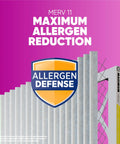Max Allergen And Odor Reduction Air And Furnace Filter 20x20x1 MERV 11 4 Pack, side view highlighting allergen defense features.