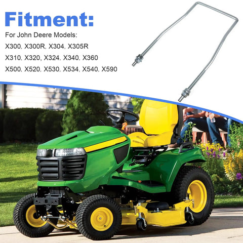 Beefed Up U Bolt Front Draft Arm Replacement For John Deere Tractors X300 Through X590 Series M157568 M153771 Compatible Front Draft Arm Lift Bracket Heavy Duty Metal, shown with compatible X300-X590 tractor