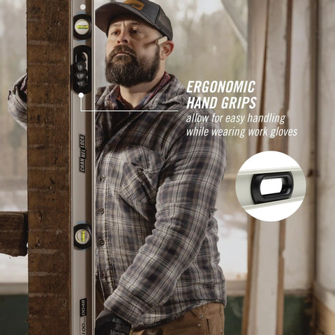 Dead On Accuracy 48 Inch Aluminum I Beam Level With 3 High Contrast Vials And Bulletproof End Caps Crafted For Hardworking Crews Features Ergonomic Grip Handles And Crystal Clear Top Windows Making Layout Tasks Run Super Smooth