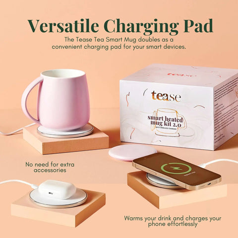 Self Heating Mug With Phone Controlled Heat Settings And Wireless Charging Stand To Keep Your Morning Brew Piping Hot All Day Long Sip At Your Pace While This Rechargeable Tech Build Keeps Every Drop Cozy And Fresh, displayed with charging pad.