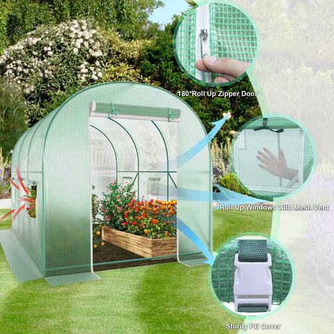 Walk In Greenhouse 10x7x7 Feet Heavy Duty Tunnel Green House For Outdoors Portable Winter Hot House With Metal Frame And Roll Up Zipper Door Screen Windows Ideal For Year Round Plant Growth