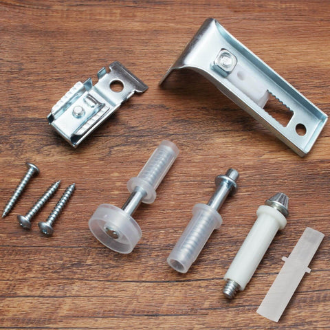 2 Pack Bifold Door Hardware Repair Kit with top pivots, bottom pivots, guide wheels, brackets, and screws shown on wooden surface.