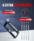 BRUNNWEST adjustable sheet metal hole cutter with 4 extra HSS bits; 2–12 in holes in 24ga steel and 26ga stainless