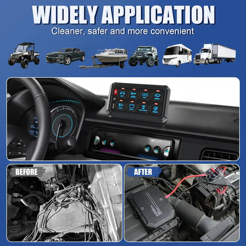8 Gang RGB Switch Panel With 5 Level Brightness Button For Universal Automotive Circuit Control Relay Car Touch LED System Box