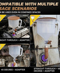 17 Piece Engine Oil Funnel Kit With 2.12 Quart Capacity And 2 Liter Option, 12 Color Coded Adapters With Rubber Gaskets in use