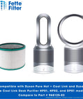 Two Pack Premium 360 Degree Glass Filter For Dyson HP01 HP02 DP01 DP02 Pure Hot Cool Link Desk Air Purifying System Replacement Part 968125 03 96812503 shown with Dyson purifier models
