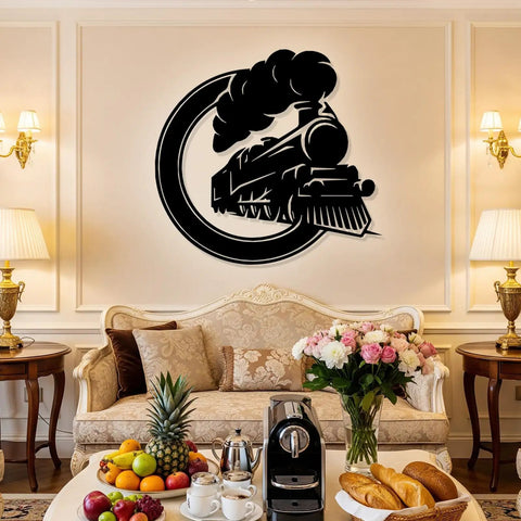 Steam Locomotive Metal Sign Wall Art Solid Iron Silhouette Badass Industrial Railroad Themed Decor For Living Room
