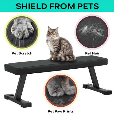 Weight Bench Cover For Tonal Accessories Scratch Resistant Waterproof Protector Keeps Your Home Gym Bench Safe From Scratches And Pets Easy To Clean Fits 44 Inches By 12.5 Inches Benches shown with pet protection features.
