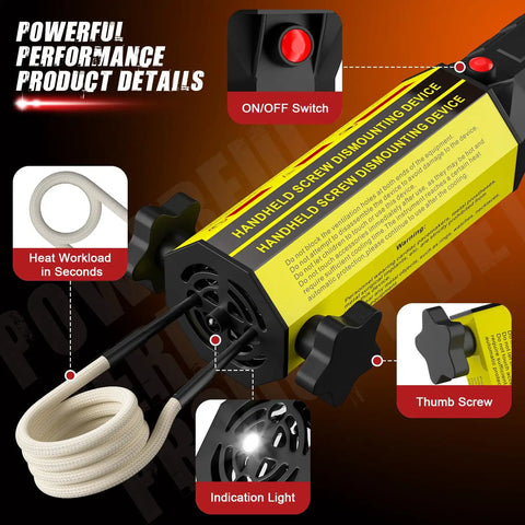 Induction Heater Kit 1000W 110V Handheld Flameless Bolt And Rusty Screw Remover with details like on/off switch and thumb screw