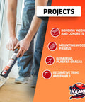 Person using White Heavy Duty Construction Adhesive 12 Pack With Fast Cure And Strong Grab for tile wall panels marble and granite.
